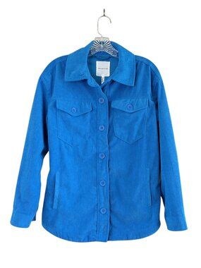 AVEC LES FILLES Tamra Corduroy Shirt Jacket, S, Aqua Blue Retro Artsy